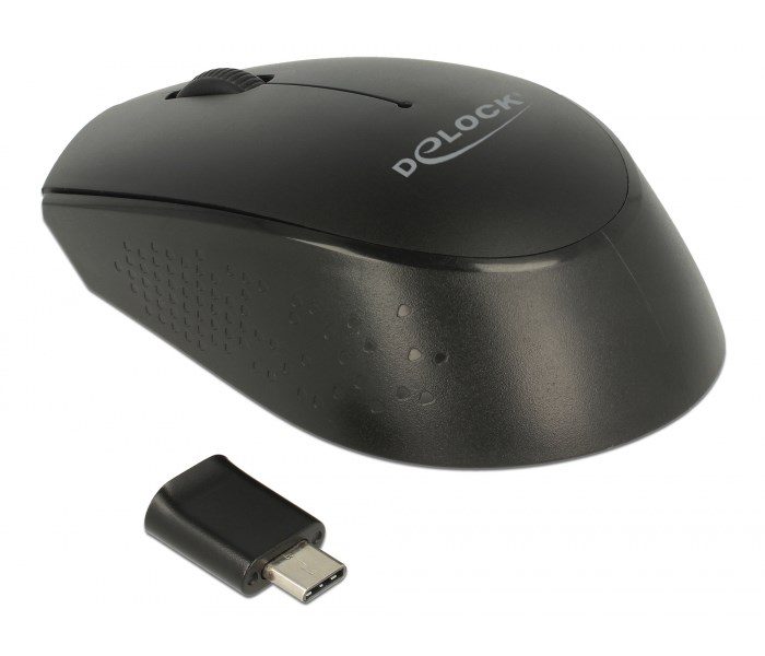 DELOCK Wireless mini Mouse, Οπτικό, USB Type-C receiver, 3-button, μαύρο 2 Οπτικό
