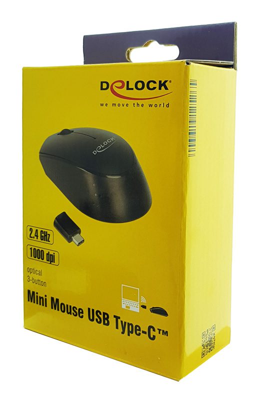 DELOCK Wireless mini Mouse, Οπτικό, USB Type-C receiver, 3-button, μαύρο 4 3-button