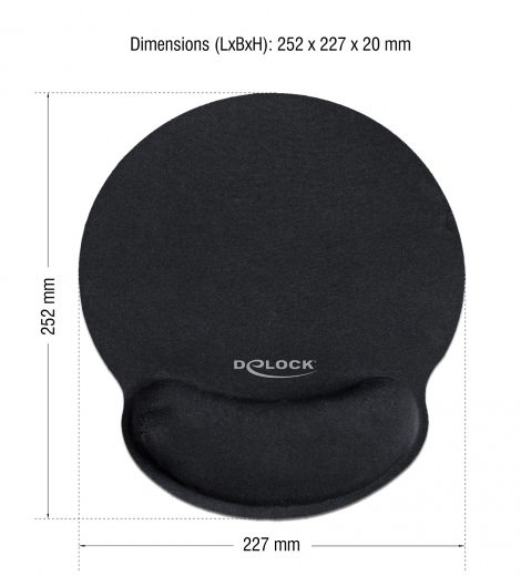 DELOCK Mousepad 12559 με στήριγμα καρπού, 252 x 227mm, μαύρο 2 252 x 227mm