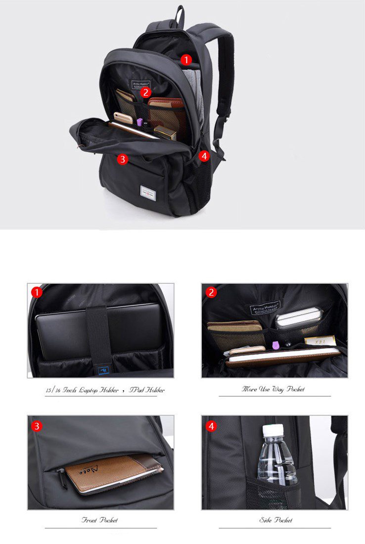 ARCTIC HUNTER τσάντα πλάτης 20005-BK με θήκη laptop, αδιάβροχη, μαύρη 6 ARCTIC HUNTER τσάντα πλάτης 20005-BK με θήκη laptop, αδιάβροχη, μαύρη - Image 6