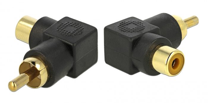 DELOCK Adapter RCA male σε RCA female 66168, γωνιακός, μαύρος 2 γωνιακός