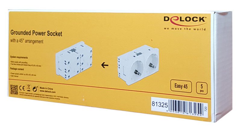 DELOCK διπλό module πρίζας ρεύματος Easy 45 81325, 45°, 45x45mm, 5τμχ 3 45x45mm