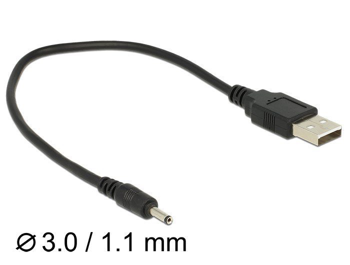DELOCK Καλώδιο USB σε DC 3.0 x 1.1 mm male, 27cm, Black 1 DELOCK Καλώδιο USB σε DC 3.0 x 1.1 mm male