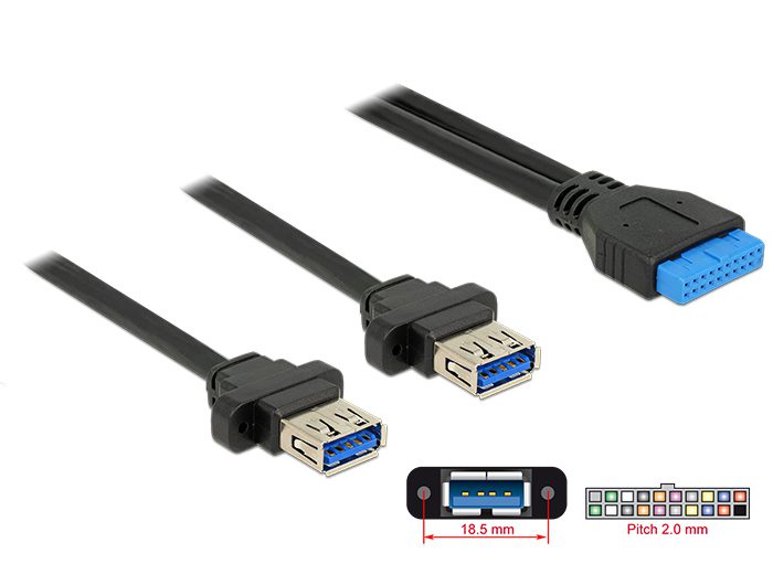 DELOCK Καλώδιο USB 3.0 19 pin header (F) σε 2x USB 3.0 Type-A (F), 80cm 1 DELOCK Καλώδιο USB 3.0 19 pin header (F) σε 2x USB 3.0 Type-A (F)
