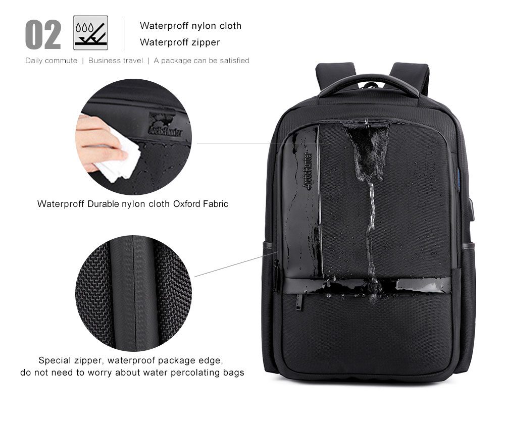 ARCTIC HUNTER τσάντα πλάτης B00120C-BK με θήκη laptop, αδιάβροχη, μαύρη 6 ARCTIC HUNTER τσάντα πλάτης B00120C-BK με θήκη laptop, αδιάβροχη, μαύρη - Image 6