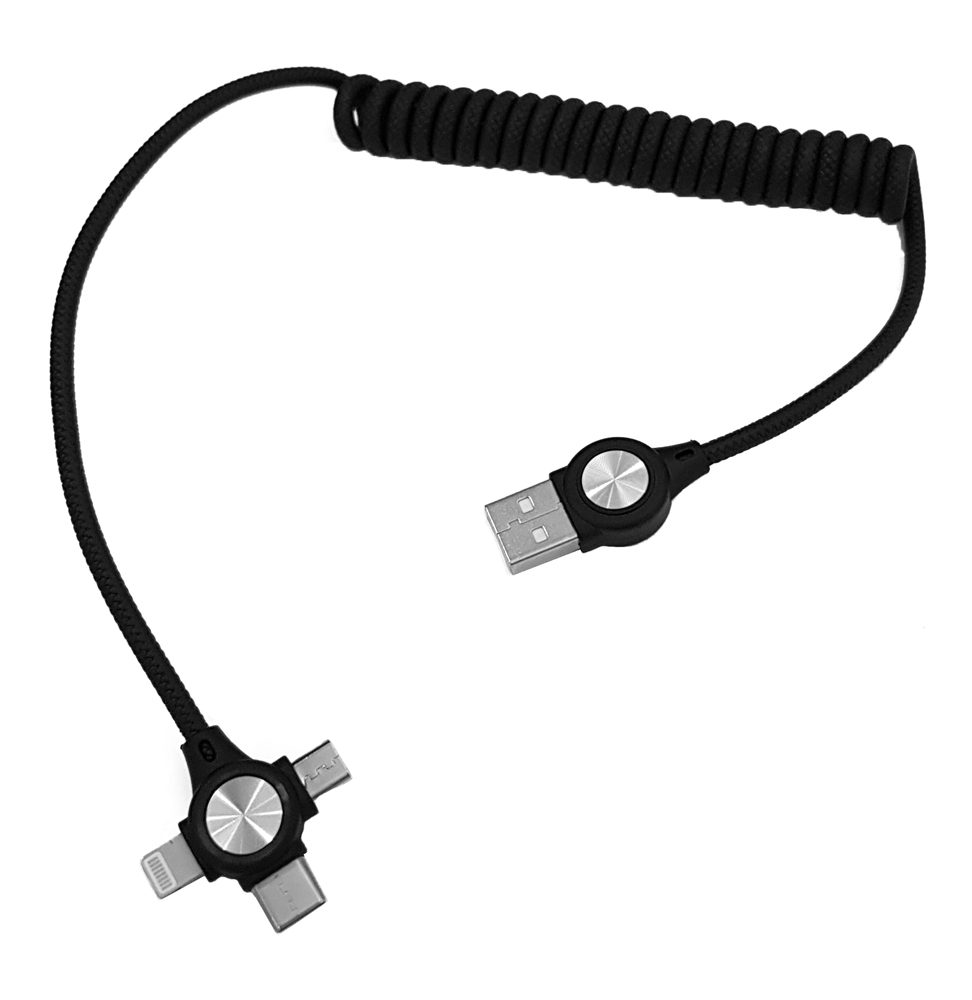 POWERTECH Καλώδιο USB σε Micro USB, Type-C & 8-pin, σπιράλ, μαύρο 1 POWERTECH Καλώδιο USB σε Micro USB