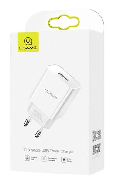 USAMS φορτιστής τοίχου T18, 1x USB, 2.1A, λευκός 3 2.1A