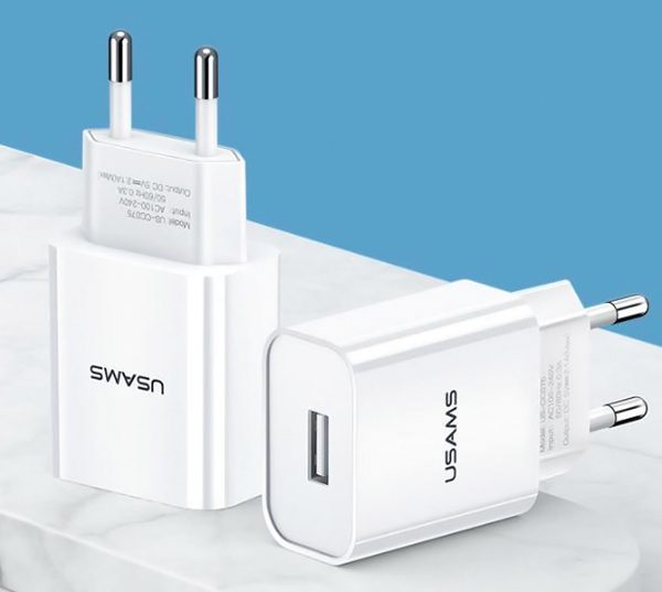 USAMS φορτιστής τοίχου T18, 1x USB, 2.1A, λευκός 4 λευκός