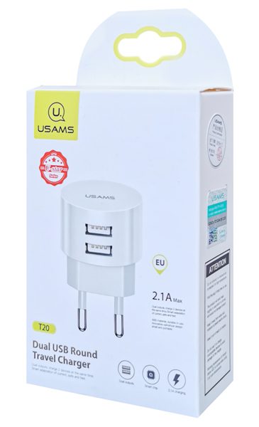 USAMS φορτιστής τοίχου T20, 2x USB, 2.1A, λευκός 5 USAMS φορτιστής τοίχου T20, 2x USB, 2.1A, λευκός - Image 5