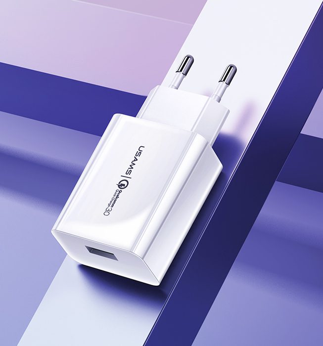 USAMS φορτιστής τοίχου T22, 1x USB, QC3.0 18W 3A, λευκός 3 QC3.0 18W 3A