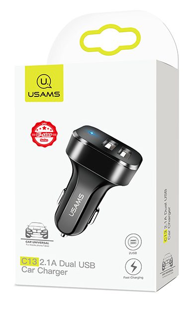 USAMS φορτιστής αυτοκινήτου C13, 2x USB, 2.1A, μαύρος 4 μαύρος