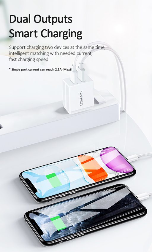 USAMS φορτιστής τοίχου T24 US-CC090, 2x USB, 2.1A, λευκός 3 2.1A