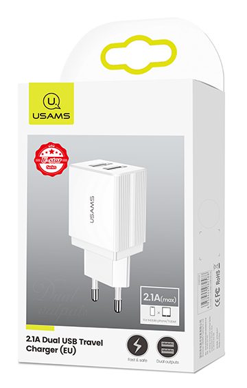 USAMS φορτιστής τοίχου T24 US-CC090, 2x USB, 2.1A, λευκός 4 λευκός