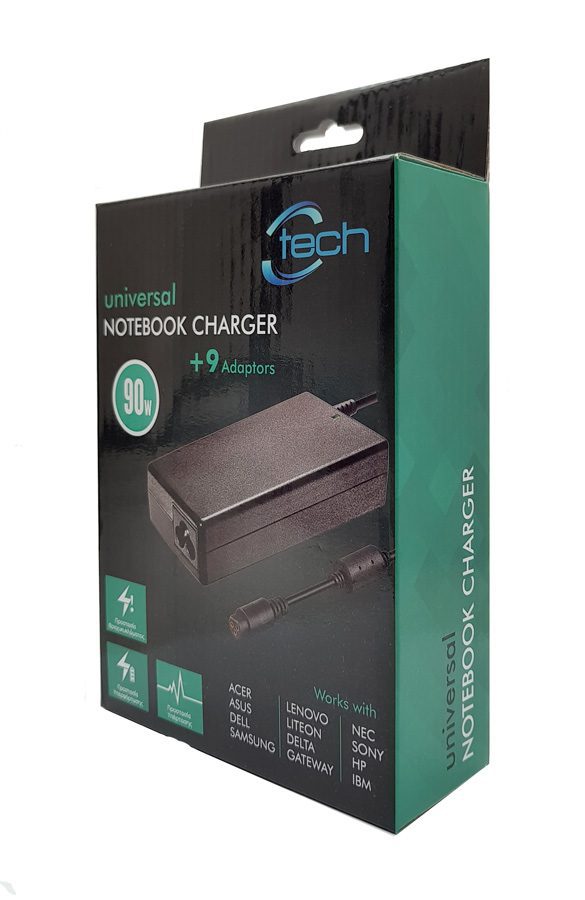 CTECH Notebook Charger CP-0002, Universal, 9 Adaptors, 90W 3 9 Adaptors