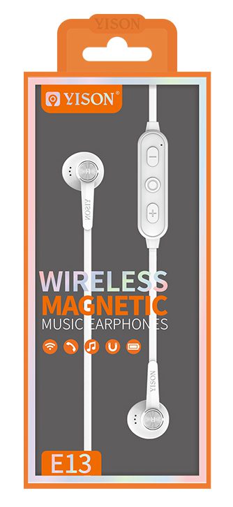 YISON Bluetooth earphones E13-WH με μικρόφωνο HD, Magnetic, 10mm, λευκά 3 10mm
