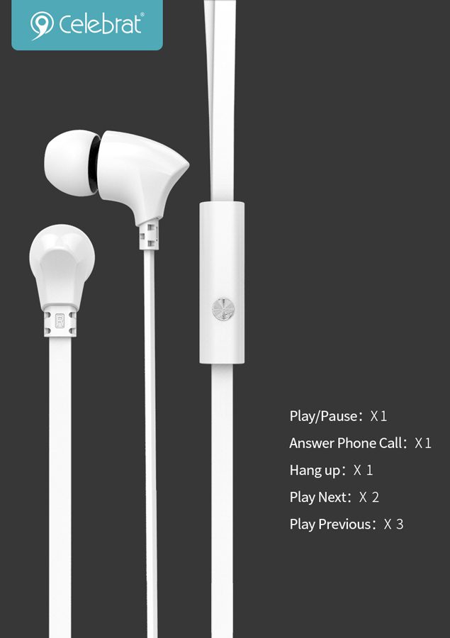 CELEBRAT Earphones με μικρόφωνο G3, on/off, 10mm, 1.2m, λευκά 4 1.2m
