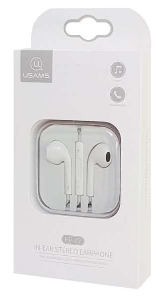 USAMS earphones με μικρόφωνο EP-22, 3.5mm, 14mm, 1.2m, λευκά 4 1.2m