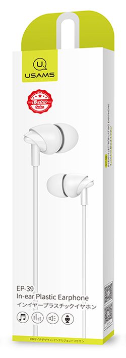 USAMS earphones με μικρόφωνο EP-39, 10mm, 1.2m, λευκά 3 1.2m