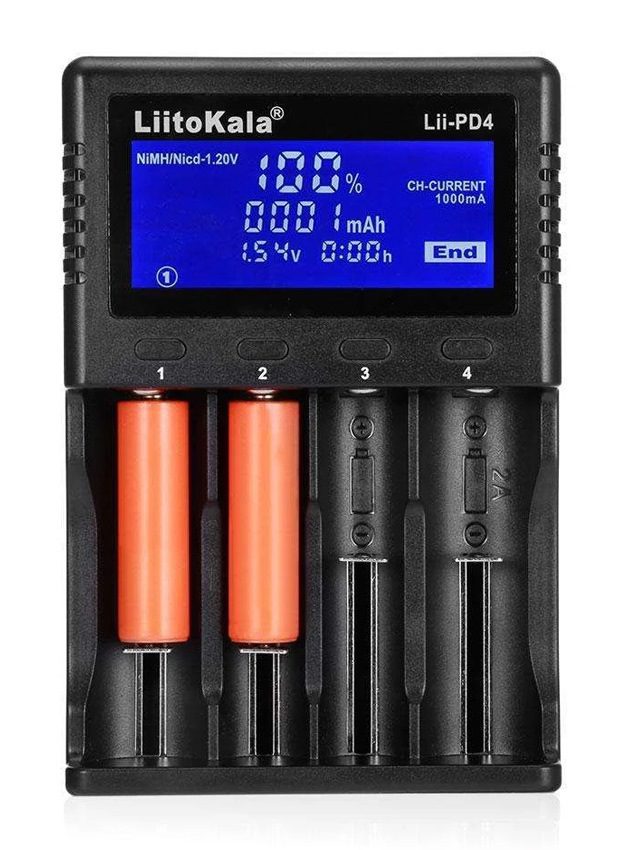 LIITOKALA φορτιστής LII-PD4 για μπαταρίες NiMH/CD, Li-Ion, IMR, 4 slots 4 4 slots