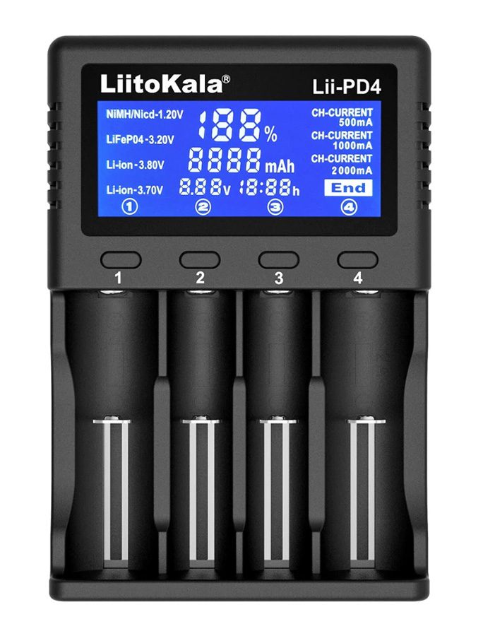 LIITOKALA φορτιστής LII-PD4 για μπαταρίες NiMH/CD, Li-Ion, IMR, 4 slots 1 LIITOKALA φορτιστής LII-PD4 για μπαταρίες NiMH/CD