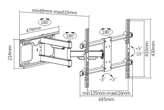 BRATECK επιτοίχια βάση βαρέως τύπου LPA49-463D για monitor 37-70", 60kg 3 BRATECK επιτοίχια βάση βαρέως τύπου LPA49-463D για monitor 37-70", 60kg - Image 3