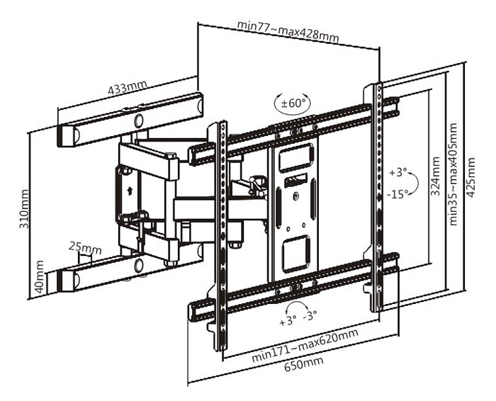 BRATECK επιτοίχια βάση LPA61-466 για οθόνη 37-80", full-motion, 60kg 5 BRATECK επιτοίχια βάση LPA61-466 για οθόνη 37-80", full-motion, 60kg - Image 5