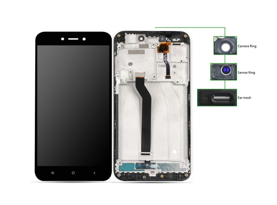 LCD για Xiaomi Redmi 5A, Camera-Sensor ring, ear mesh, με frame, Black 1 LCD για Xiaomi Redmi 5A