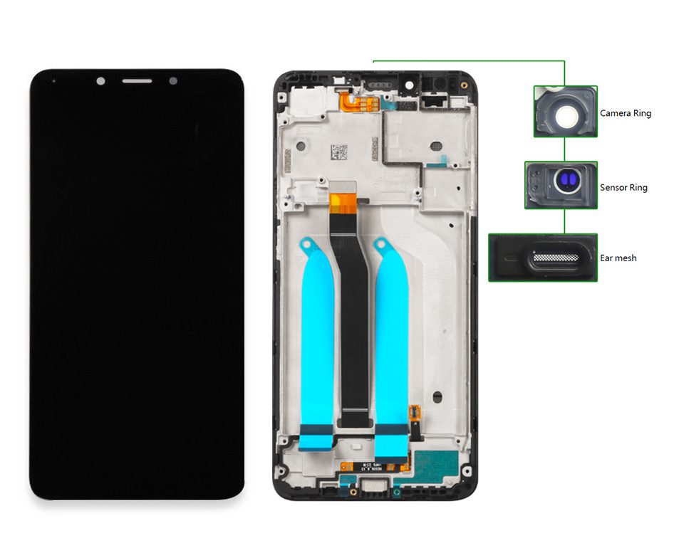 LCD για Xiaomi Redmi 6A, Camera-Sensor ring, ear mesh, frame, μαύρη 1 LCD για Xiaomi Redmi 6A