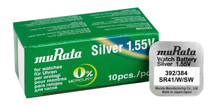 MURATA μπαταρία Silver Oxide για ρολόγια SR41, 1.55V, No 392/384, 10τμχ 1 MURATA μπαταρία Silver Oxide για ρολόγια SR41