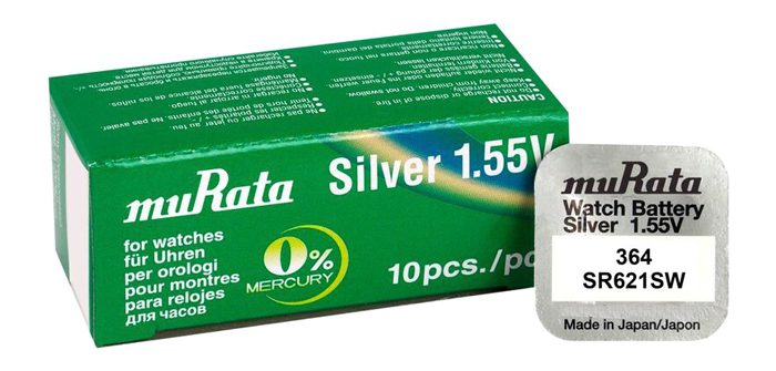 MURATA μπαταρία Silver Oxide για ρολόγια SR621SW, 1.55V, No 364, 10τμχ 1 MURATA μπαταρία Silver Oxide για ρολόγια SR621SW