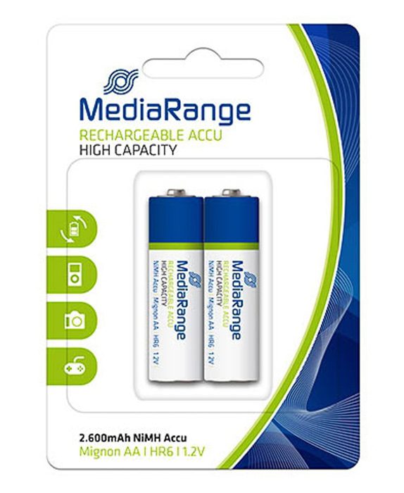 MEDIARANGE επαναφορτιζόμενη μπαταρία Mignon AA (HR6), 2600mAh, 2τμχ 1 MEDIARANGE επαναφορτιζόμενη μπαταρία Mignon AA (HR6)