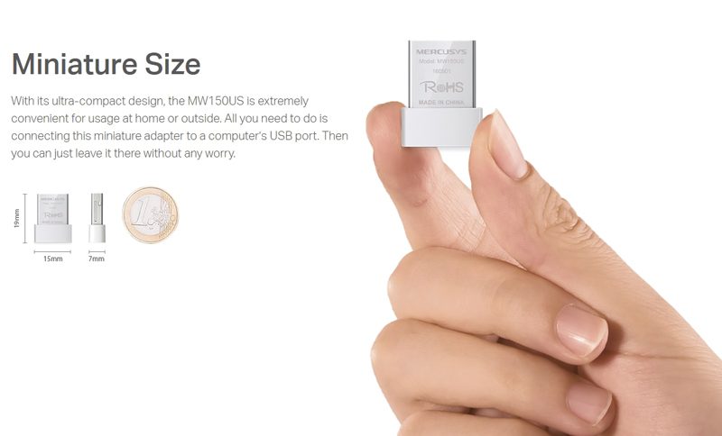 MERCUSYS Wireless Nano USB Adapter MW150US, 150Mbps, Ver. 2 4 MERCUSYS Wireless Nano USB Adapter MW150US, 150Mbps, Ver. 2 - Image 4