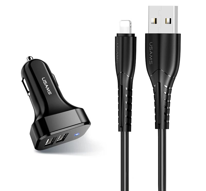 USAMS φορτιστής αυτοκινήτου C13 & καλώδιο Lightning, 2x USB, 2.1A, μαύρο 1 USAMS φορτιστής αυτοκινήτου C13 & καλώδιο Lightning