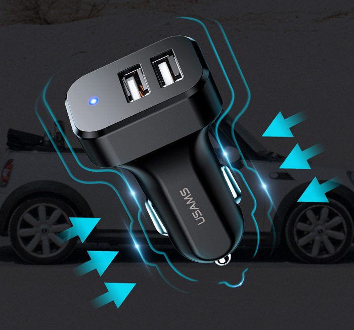 USAMS φορτιστής αυτοκινήτου C13 & καλώδιο type-C, 2x USB, 2.1A, μαύρο 2 2x USB