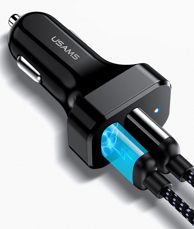 USAMS φορτιστής αυτοκινήτου C13 & καλώδιο type-C, 2x USB, 2.1A, μαύρο 3 2.1A