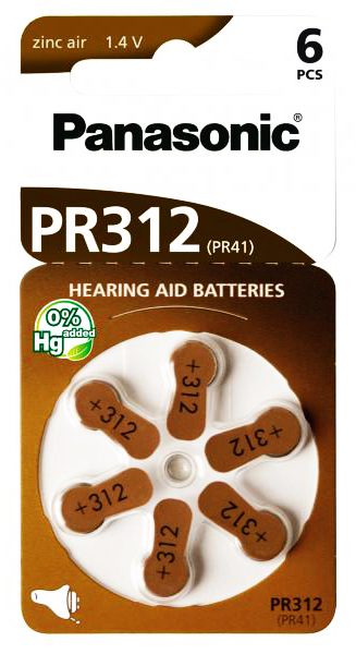 PANASONIC μπαταρίες ακουστικών βαρηκοΐας PR312, mercury free, 1.4V, 6τμχ 1 PANASONIC μπαταρίες ακουστικών βαρηκοΐας PR312