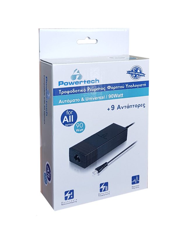 POWERTECH φορτιστής laptop PT-372, Universal, 90W, 9 Tips 2 Universal