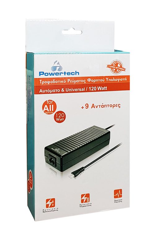 POWERTECH φορτιστής laptop PT-373, Universal, 120 watt, 9 tips 2 Universal