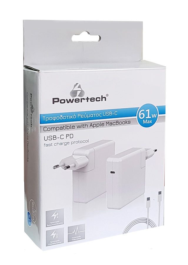 POWERTECH Φορτιστής laptop PT-704 για Apple, USB Type-C PD, 61W, λευκό 3 61W