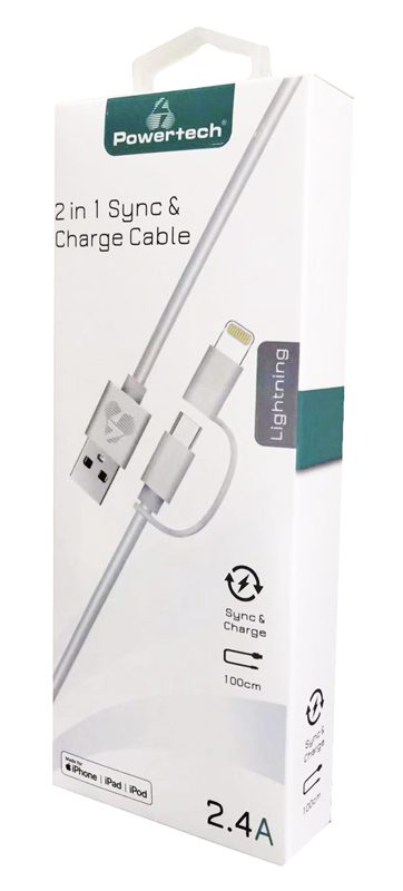 POWERTECH Καλώδιο USB σε Micro/Lightning prime PT-707, MFi, 1m, λευκό 2 MFi