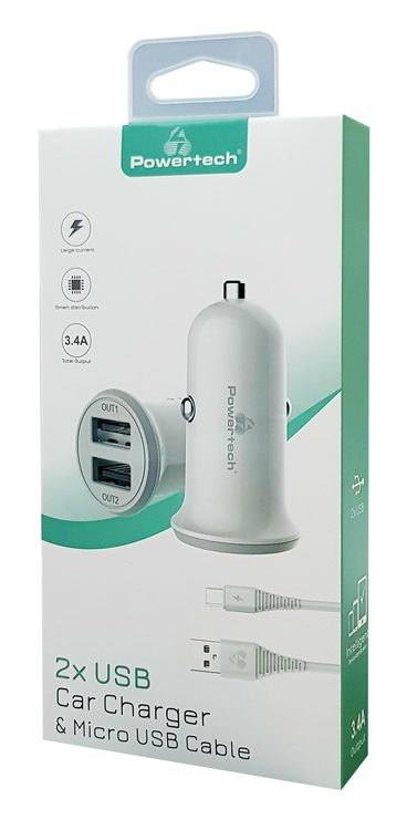 POWERTECH Φορτιστής αυτοκινήτου & καλώδιο Micro USB PT-772, 2x USB, 3.4A 2 2x USB
