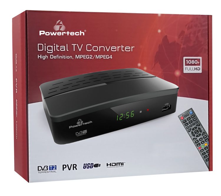 POWERTECH ψηφιακός δέκτης PT-779, MPEG4, DVB-T2, H.265, RJ45 4 H.265