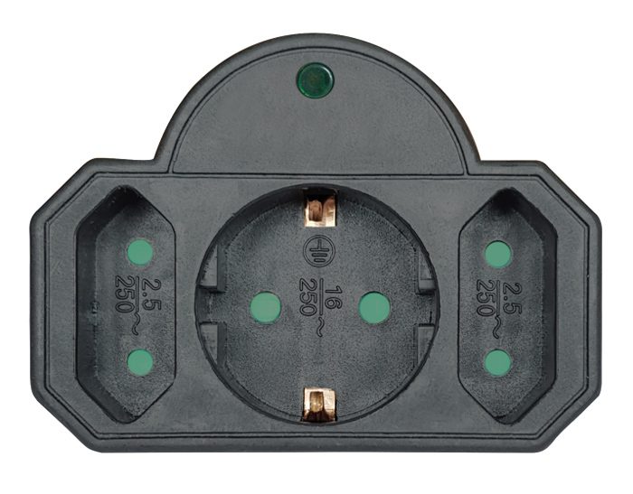 POWERTECH αντάπτορας ρεύματος PT-817, 1x schuko, 2x euro, 16A, μαύρος 1 POWERTECH αντάπτορας ρεύματος PT-817