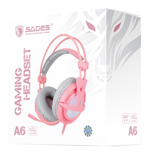 SADES Gaming Headset A6, multiplatform, USB, LED, ροζ 5 ροζ