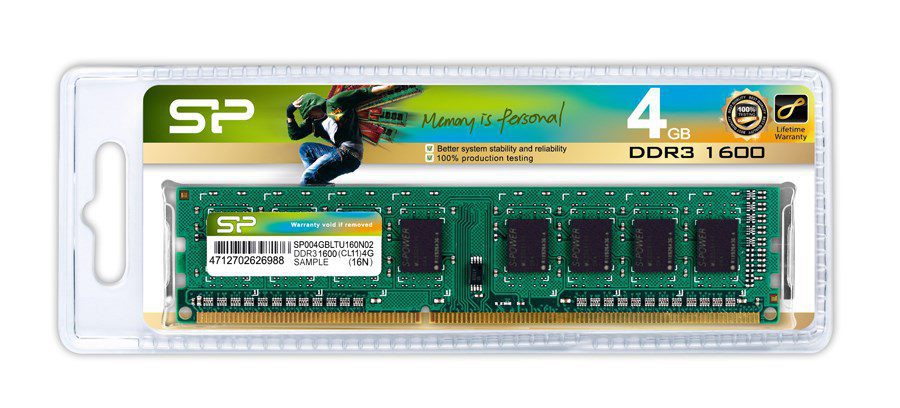 SILICON POWER μνήμη RAM DDR3, 1600MHz PC3-12800, 1.5V, 4GB 2 1600MHz PC3-12800