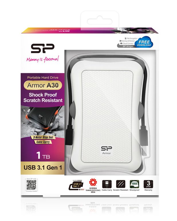 SILICON POWER εξωτερικός HDD 1TB Armor A30, USB 3.1, λευκό 3 λευκό