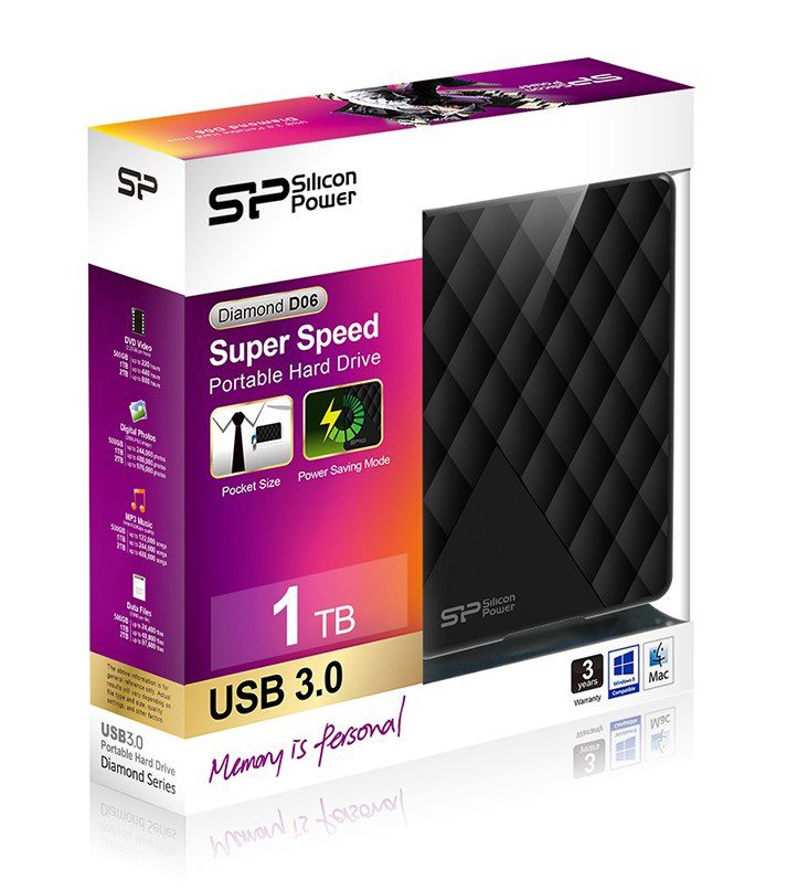 SILICON POWER εξωτερικός HDD 1TB Diamond D06, USB 3.0, Black 2 USB 3.0
