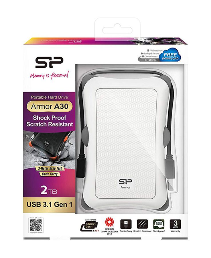 SILICON POWER εξωτερικός HDD 2TB Armor A30, USB 3.1, λευκός 3 λευκός