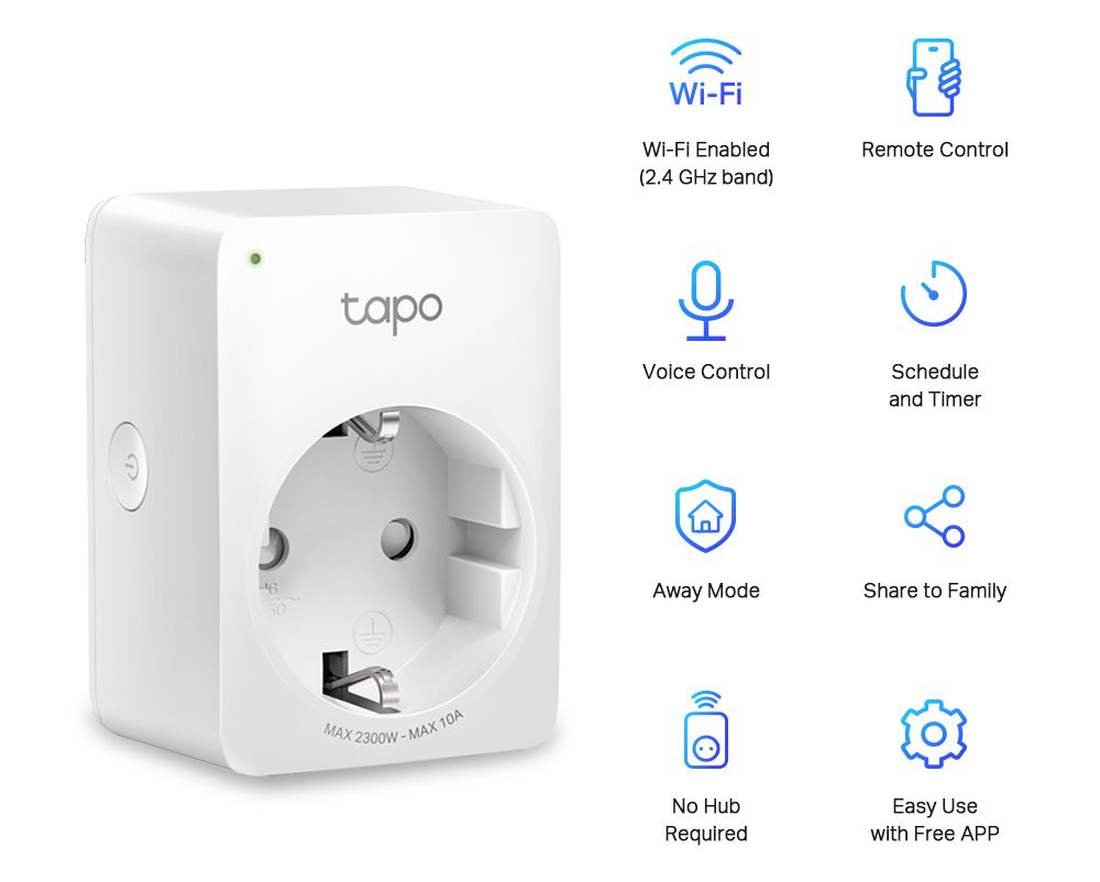 TP-LINK smart αντάπτορας ρεύματος TAPO-P100, Wi-Fi, ΒΤ, Ver. 1.0, 4τμχ 2 Wi-Fi