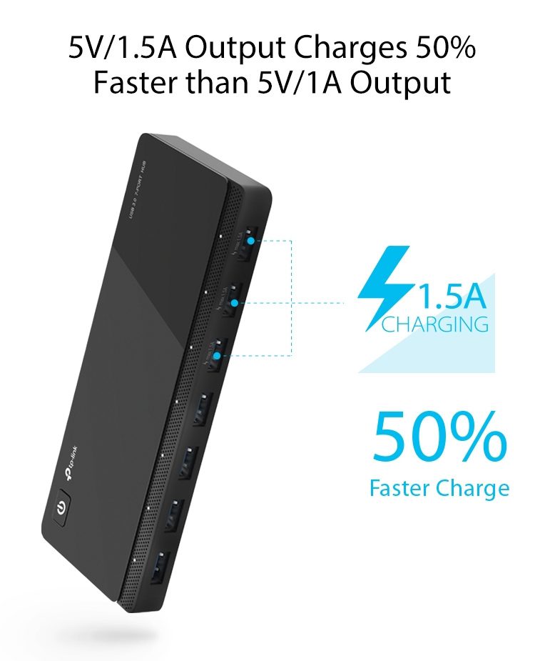 TP-LINK USB Hub UH700, 7 USB 3.0 Ports, με 3 θύρες φόρτισης, Ver. 3.0 3 με 3 θύρες φόρτισης